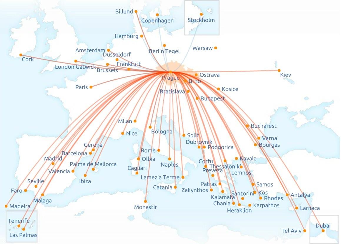 地図のチェコの航空会社ルート