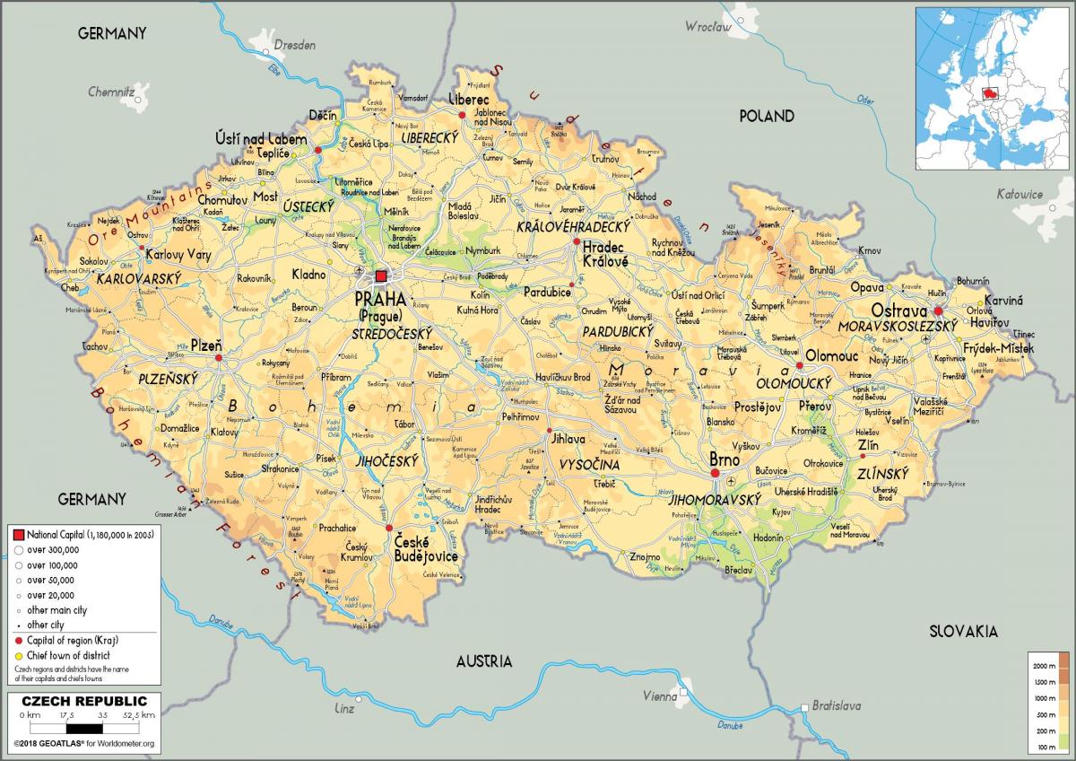地図オーストリア、チェコ共和国