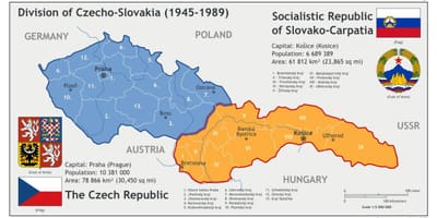 地図のチェコスロバキア1945年