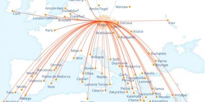 地図のチェコの航空会社ルート